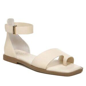 NIB Franco Sarto Miras Leather Toe Loop Leather Flat Square Toe Sandal Cream 7.5